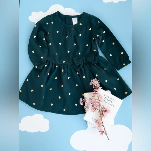 Carter's | Dresses | Girls Hunter Green Dress With Sparkle Gold Stars Dress  | Poshmark